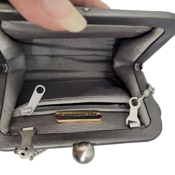 Vtg 90's Inge Christopher Evening Bag Gunmetal Gray Leather Crossbody Baguette - Picture 8 of 11